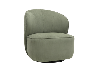 Fauteuil design pivotant en tissu velours c&ocirc;tel&eacute; vert kaki AMBER