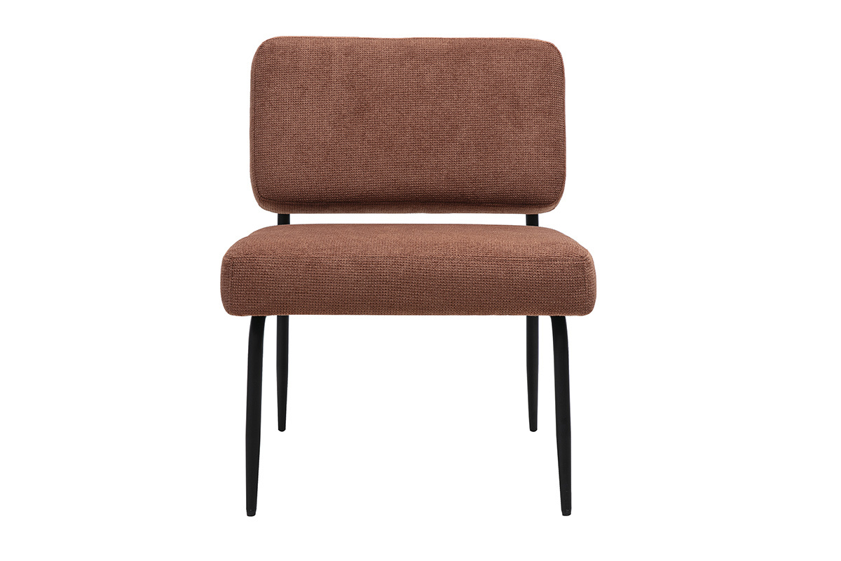Fauteuil en tissu velours textur� terre br�l�e et m�tal noir VEDANA