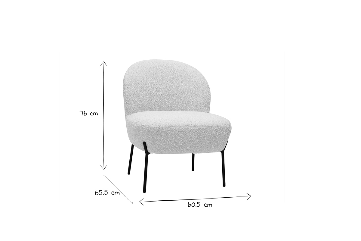 Fauteuil en tissu effet laine boucl�e blanc et m�tal noir BELEY