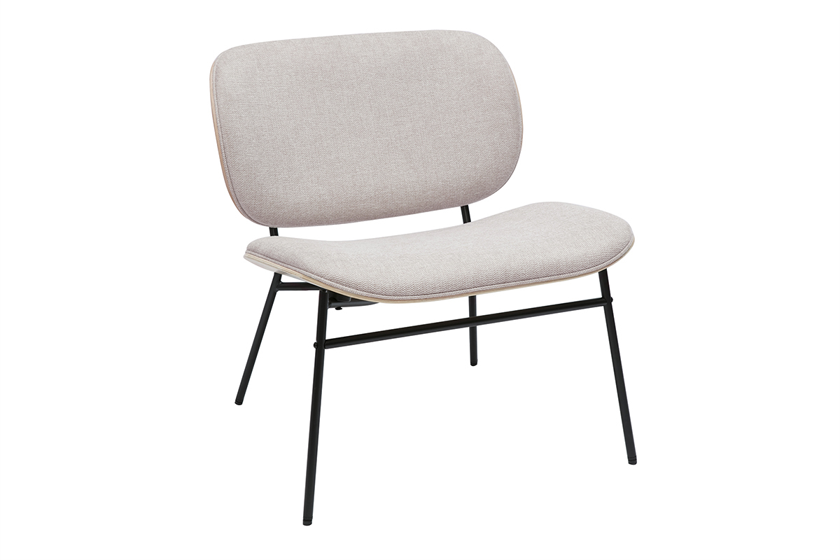 Fauteuil SHELBY en tissu beige et m�tal noir, vue de 3/4