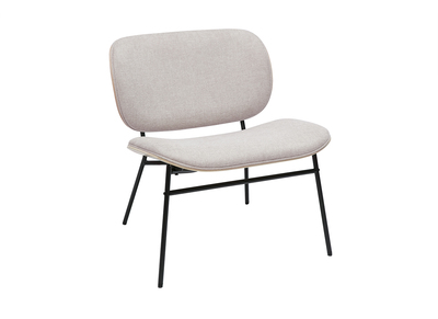 Fauteuil en tissu effet velours textur&eacute; beige et m&eacute;tal noir SHELBY