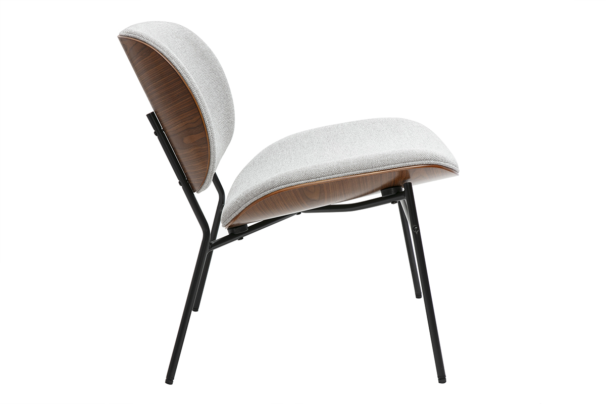 Fauteuil SHELBY en tissu effet velours gris et m�tal noir, vue de profil.
