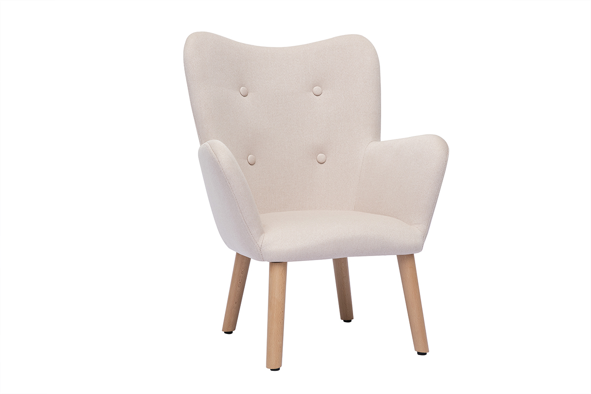 Fauteuil enfant scandinave en tissu rose poudr� et bois clair BABY BRISTOL