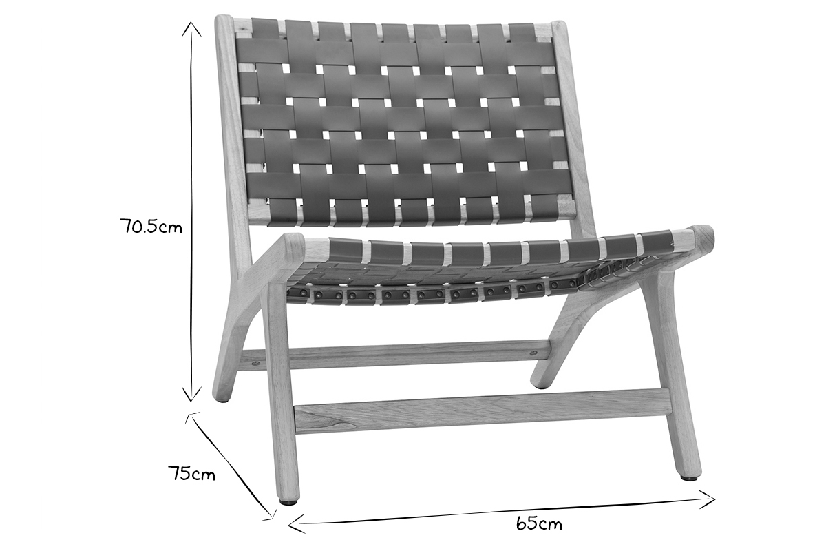 Fauteuil ethnique en bois et sangles tress�es marron BONDI