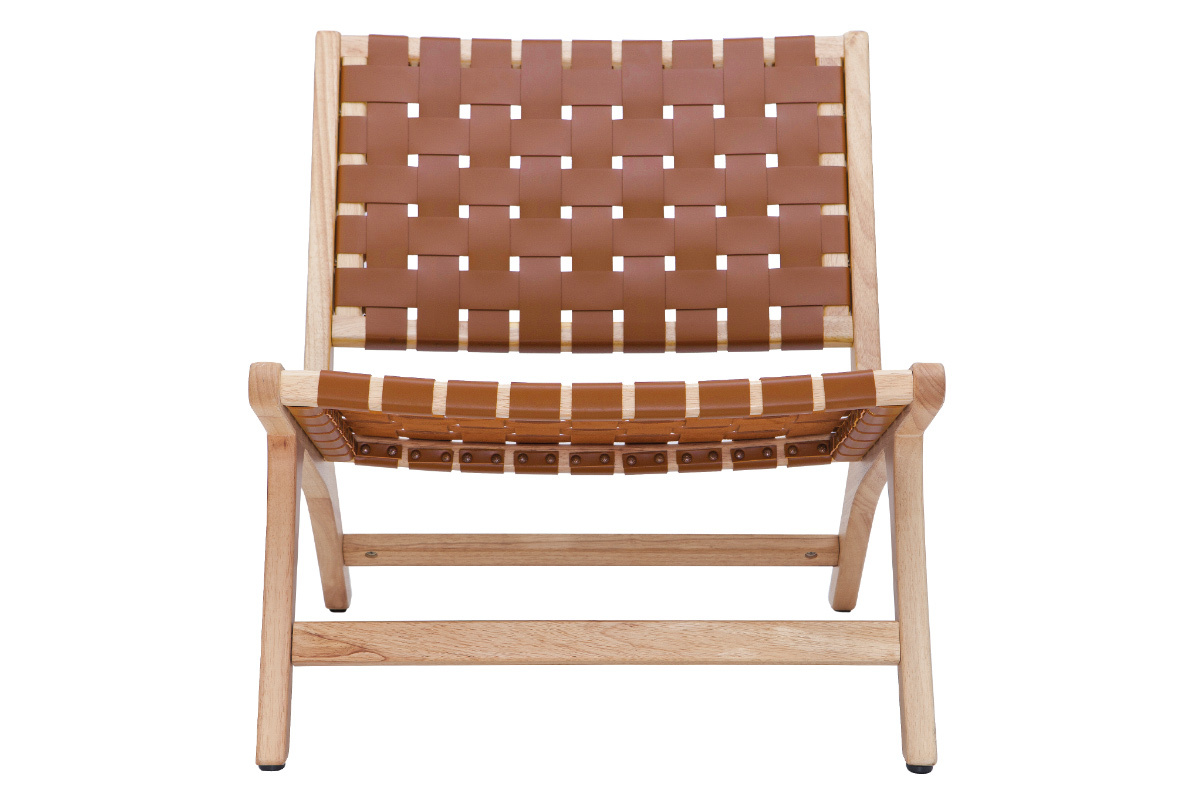 Fauteuil ethnique en bois et sangles tress�es marron BONDI