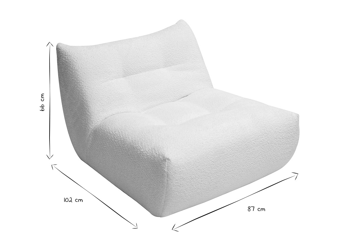 Fauteuil BUMPY en tissu bouclette blanc cass�, dimensions L87 x P102 x H66 cm, design.