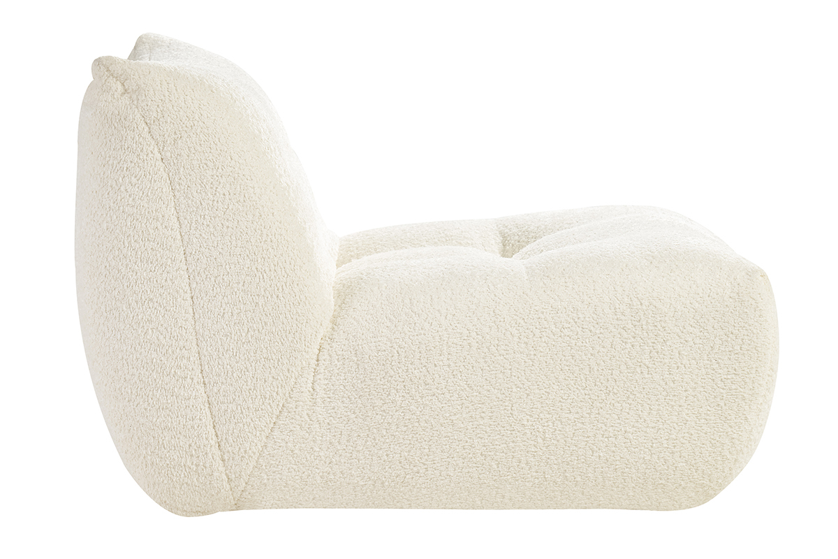Fauteuil lounge en tissu bouclette blanc cass� BUMPY