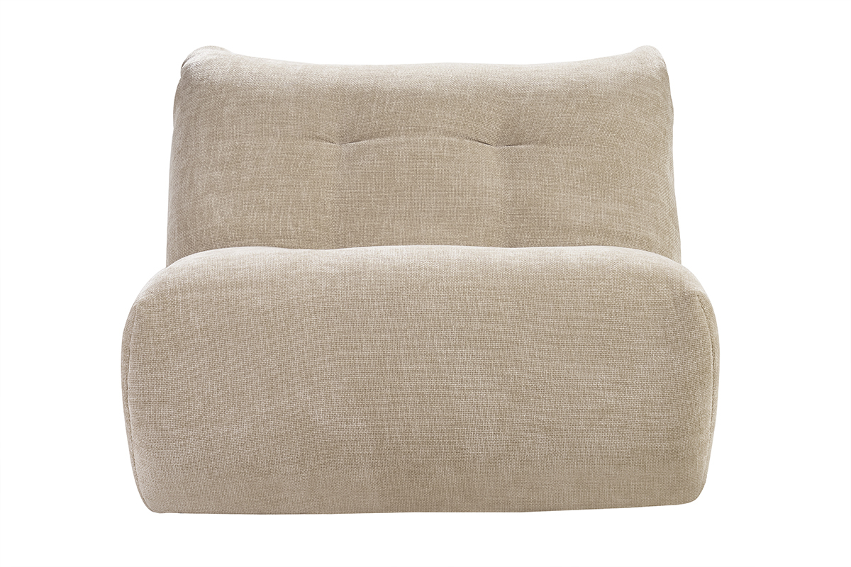 Fauteuil lounge taupe en tissu velours textur�, vue de face.