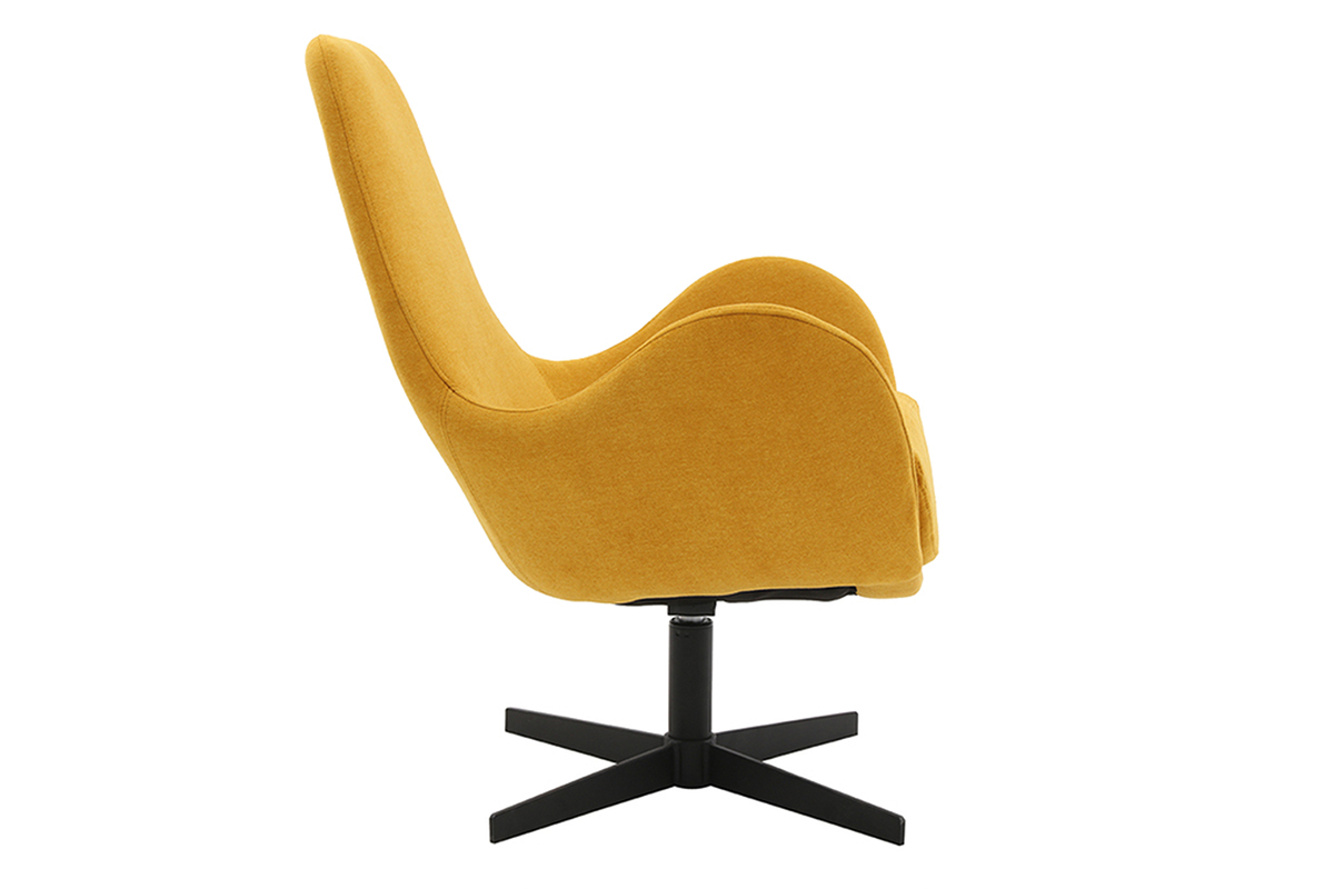 Fauteuil pivotant design en tissu effet velours jaune moutarde et m�tal noir ANDY