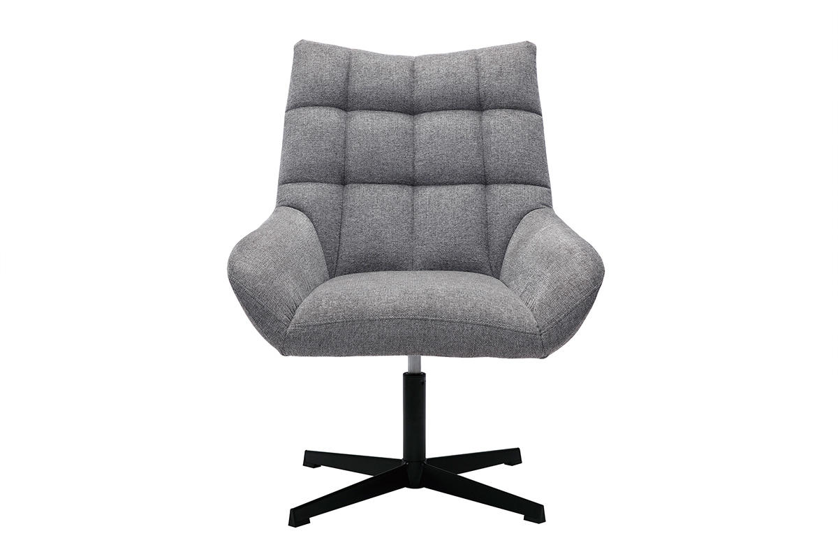 Fauteuil pivotant design en tissu effet velours texur� gris et m�tal noir KING