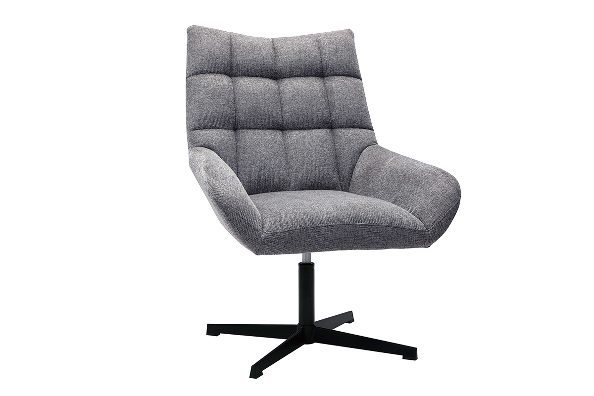 Fauteuil pivotant design en tissu effet velours texur� gris et m�tal noir KING