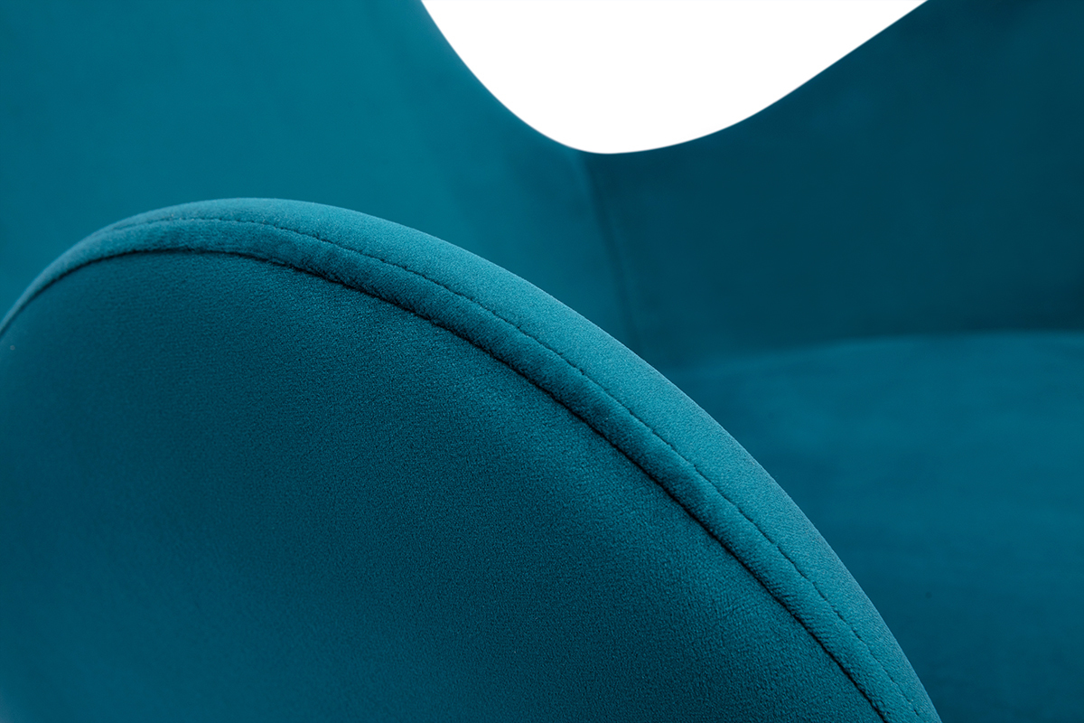 Fauteuil pivotant design en tissu velours bleu canard et m�tal noir ANDY