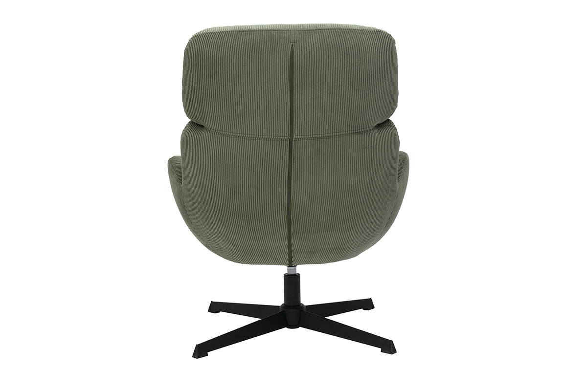Fauteuil pivotant en tissu velours c�tel� vert kaki et m�tal noir KLEM
