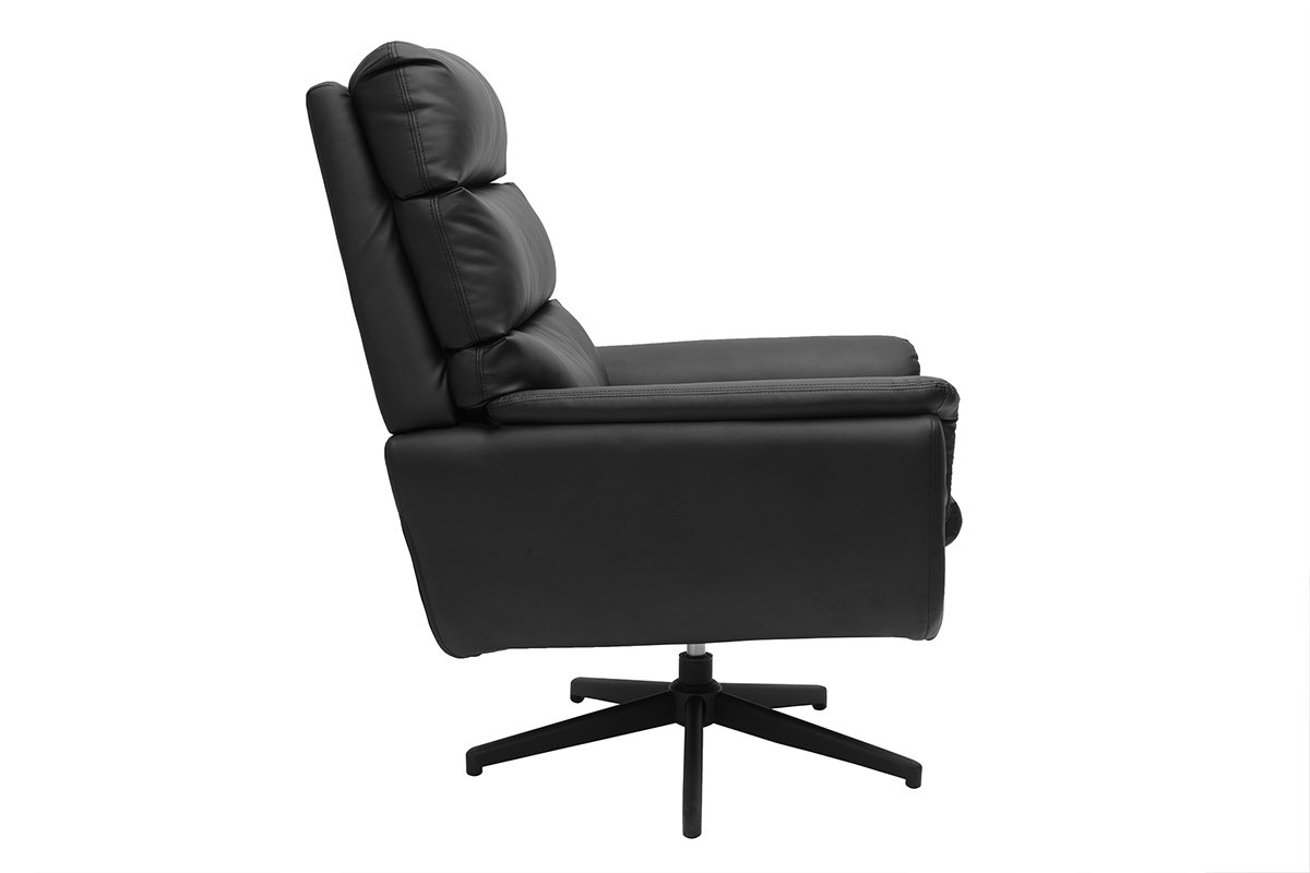 Fauteuil pivotant noir JONAH avec base en m�tal noir et rev�tement polyur�thane, vue de profil.
