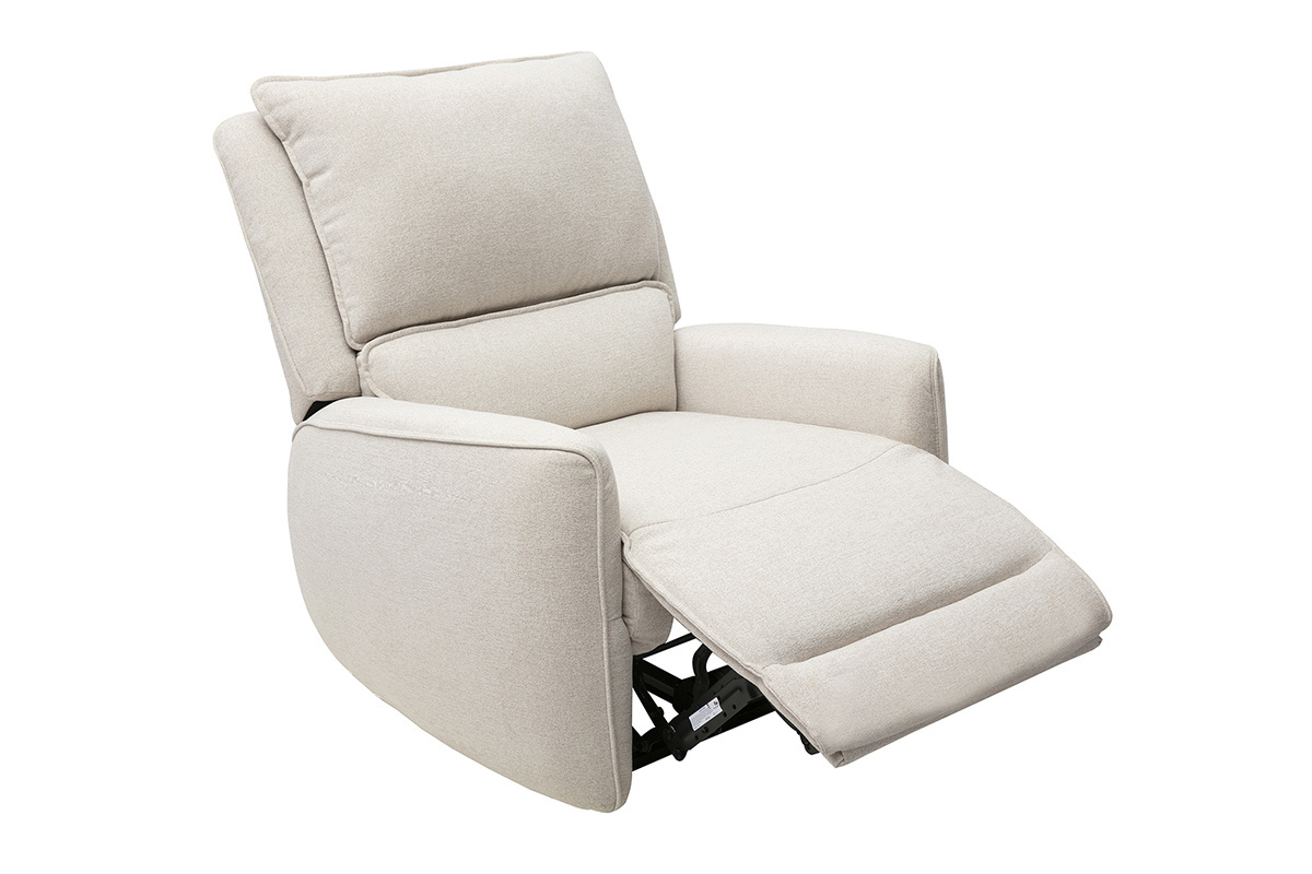 Fauteuil relax �lectrique RACHEL en tissu effet velours textur� beige, vue de trois quarts