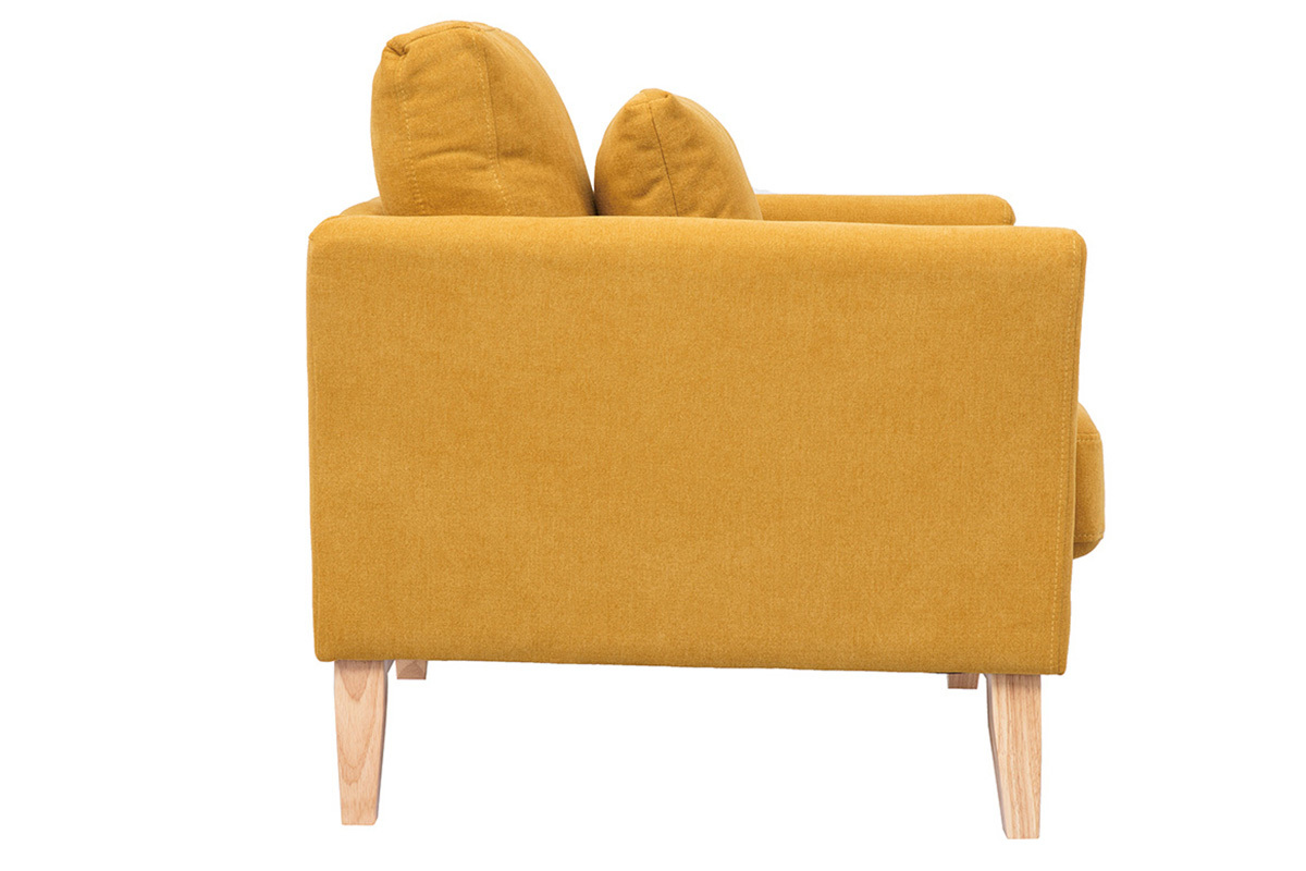 Fauteuil scandinave d�houssable en tissu effet velours jaune moutarde et bois clair OSLO