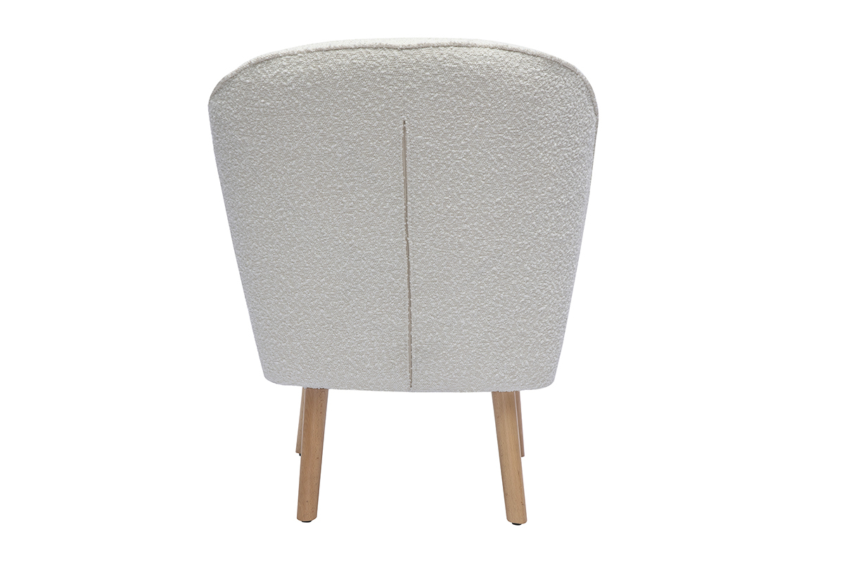 Fauteuil scandinave en tissu effet laine boucl�e blanc et bois clair AMANITA