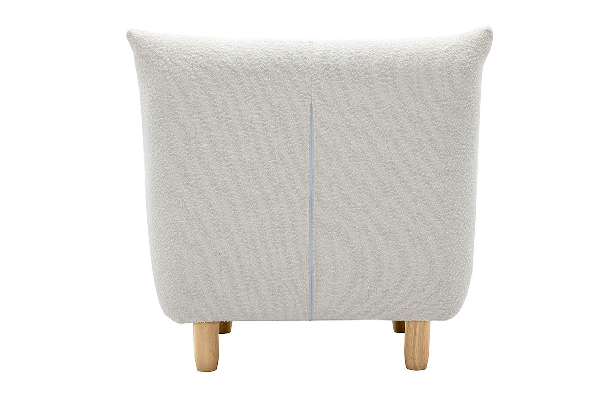 Fauteuil scandinave en tissu effet laine boucl�e blanc et bois clair YUMI