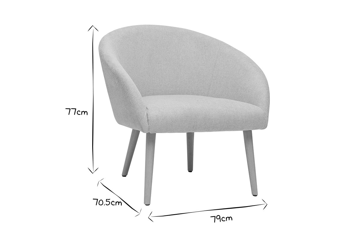 Fauteuil scandinave en tissu effet velours textur� beige et bois clair OLIVIA