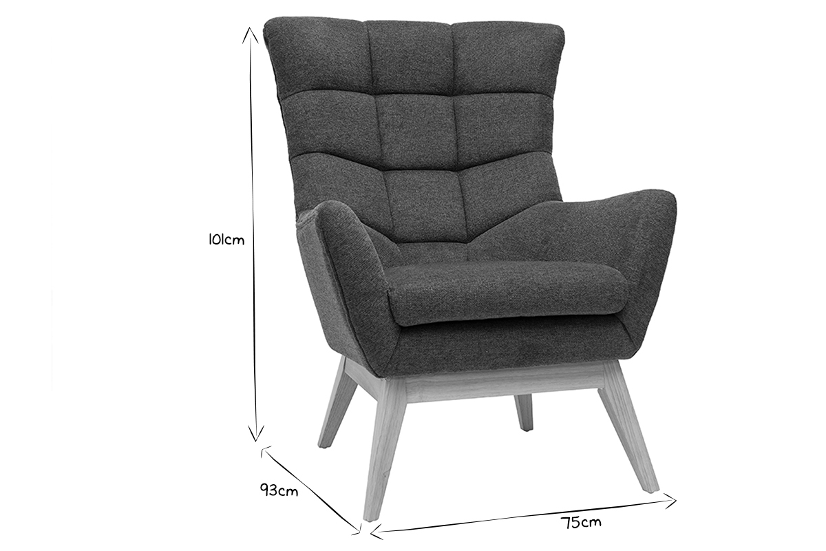 Fauteuil scandinave en tissu effet velours textur� gris fonc� et bois clair BRODY