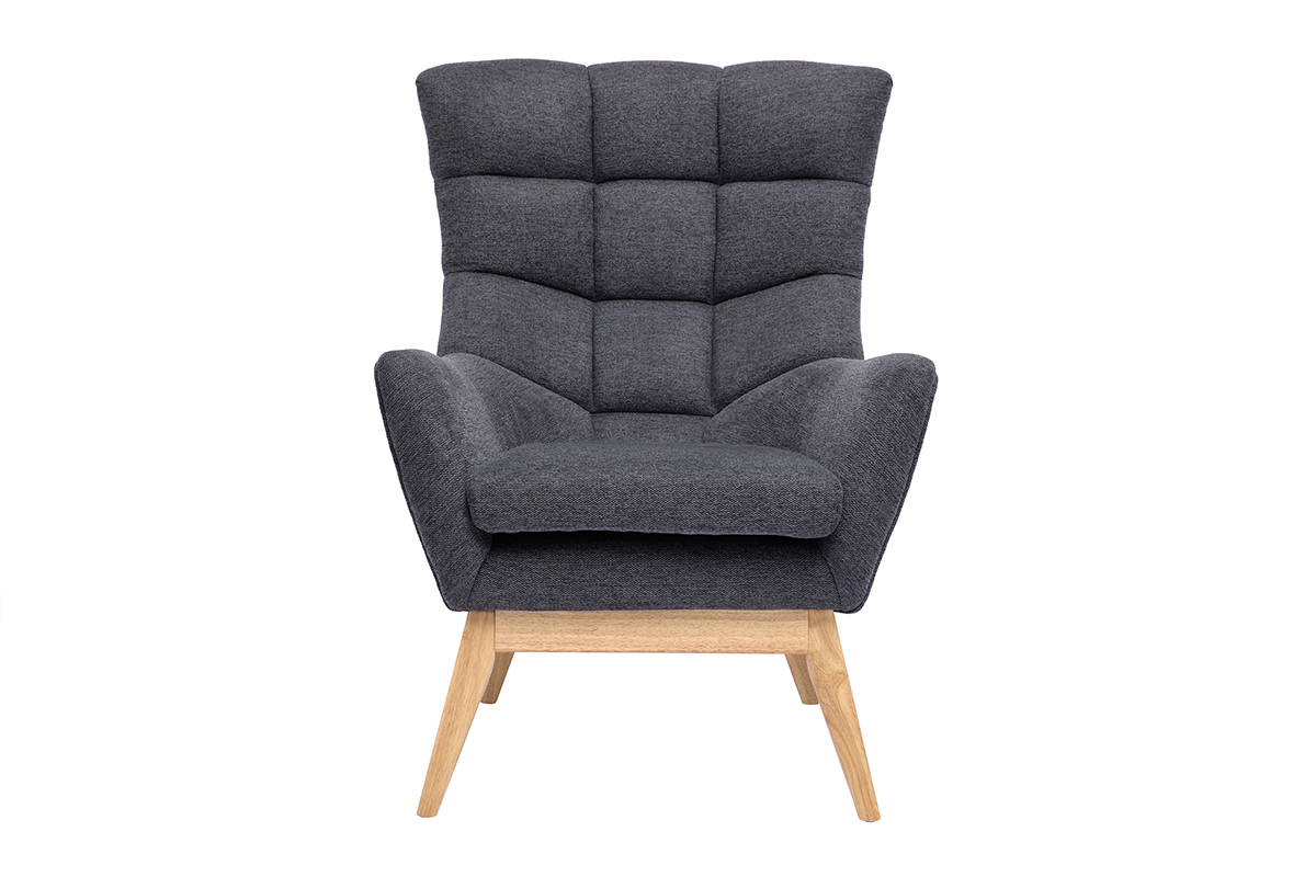 Fauteuil scandinave en tissu effet velours textur� gris fonc� et bois clair BRODY