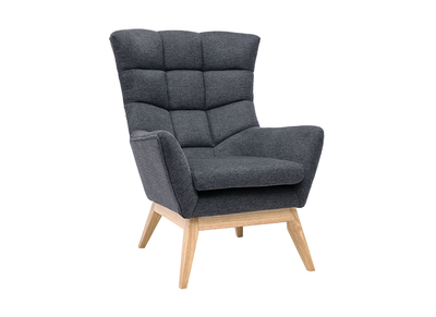 Fauteuil scandinave en tissu effet velours textur&eacute; gris fonc&eacute; et bois clair BRODY