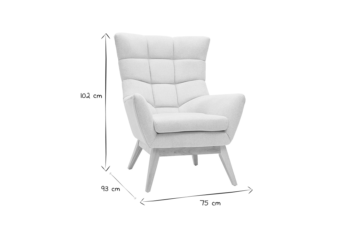 Fauteuil scandinave en tissu effet velours textur� naturel et bois clair BRODY