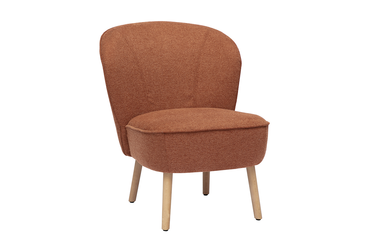 Fauteuil scandinave AMANITA en tissu effet velours textur� terre br�l�e, vue de 3/4