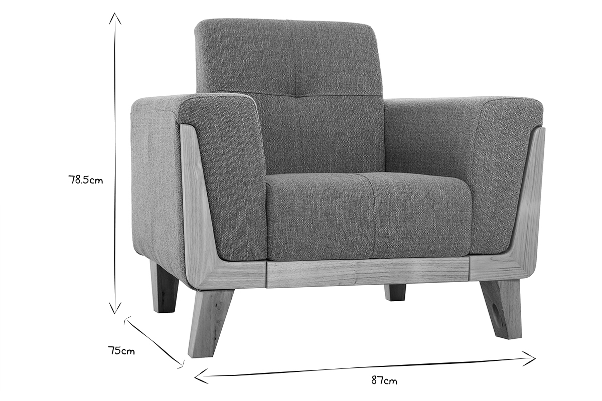 Dimensions du fauteuil scandinave noir et blanc : L87 x P75 x H78.5 cm.