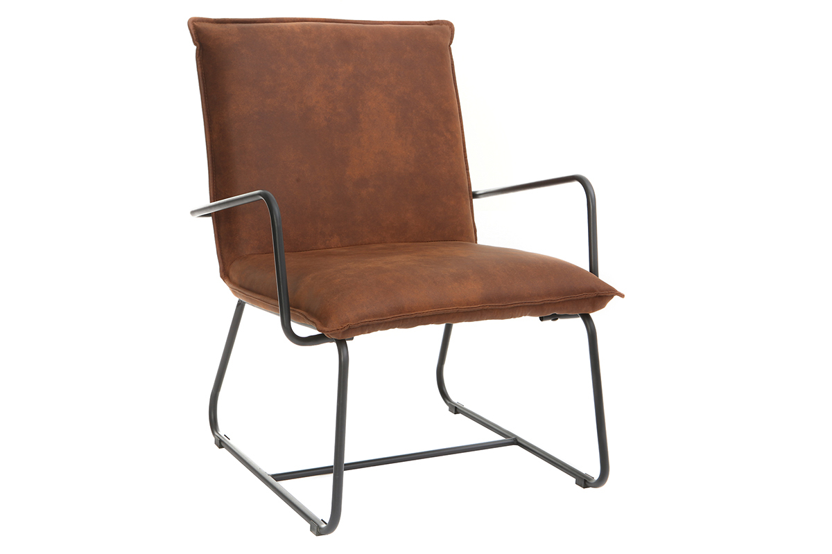 Fauteuil vintage marron et m�tal noir MERCY