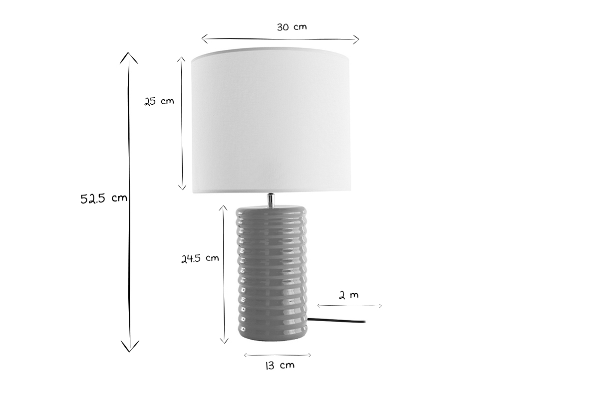 Lampe � poser en c�ramique �maill�e jaune et abat-jour �cru H53 cm BERRO