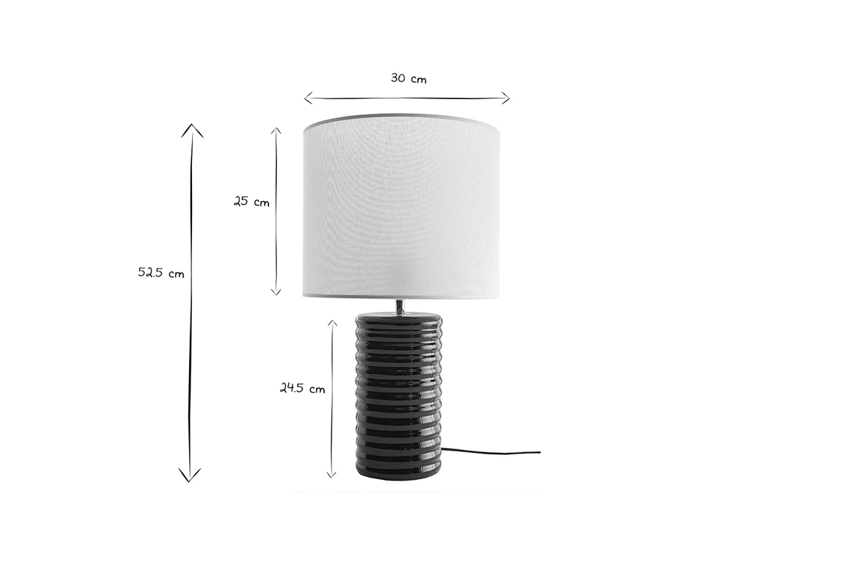 Dimensions de la lampe � poser : H52.5 cm, abat-jour 25 cm, base 24.5 cm, vue de face.