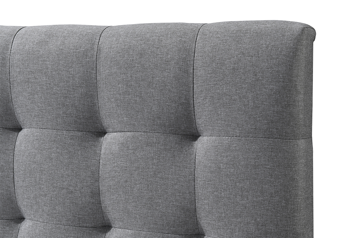 Lit 2 places 140x200cm en bois et tissu gris capitonn� LYNN