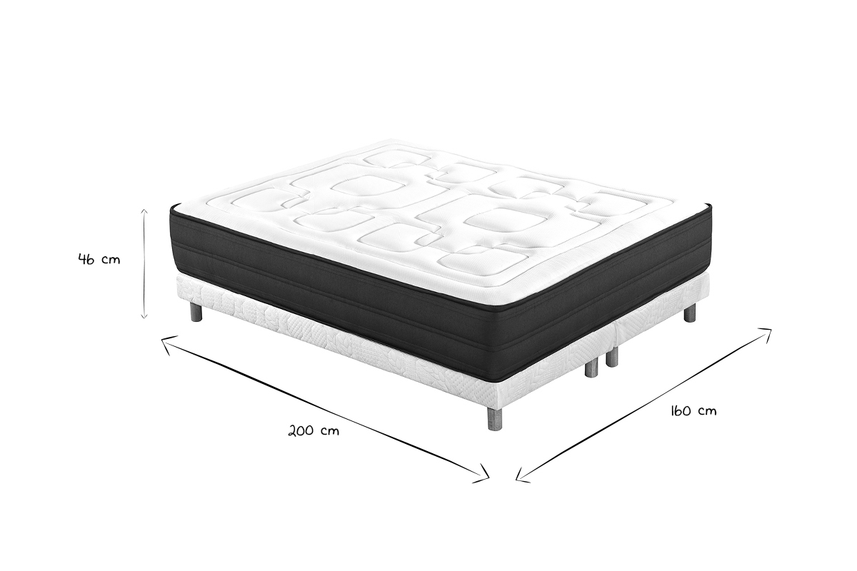 Lit 2 places 160x200 cm avec sommiers tapissiers et matelas avec accueil mousse m�moire de forme BENJI
