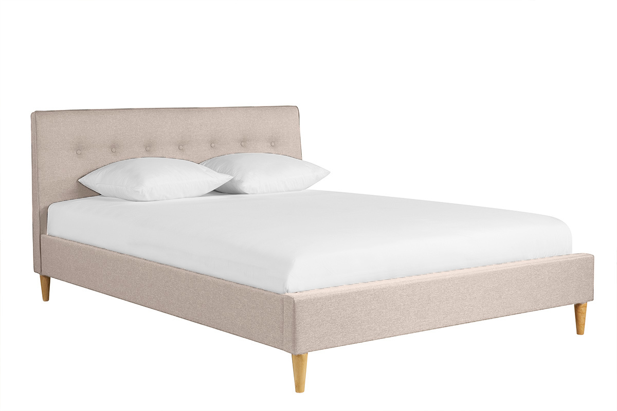 Lit 2 places 160x200 cm avec t�te de lit en tissu beige LEONCE