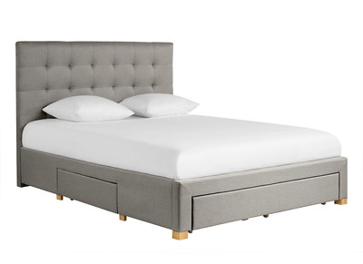 Lit tiroir 2 places 160x200 cm en tissu gris clair RENO