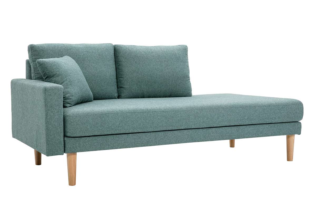 M�ridienne scandinave en tissu vert de gris et bois clair massif L190 cm BERTILLE