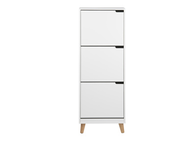 Meuble &agrave; chaussures scandinave blanc et bois 3 casiers L47 cm MITRAA