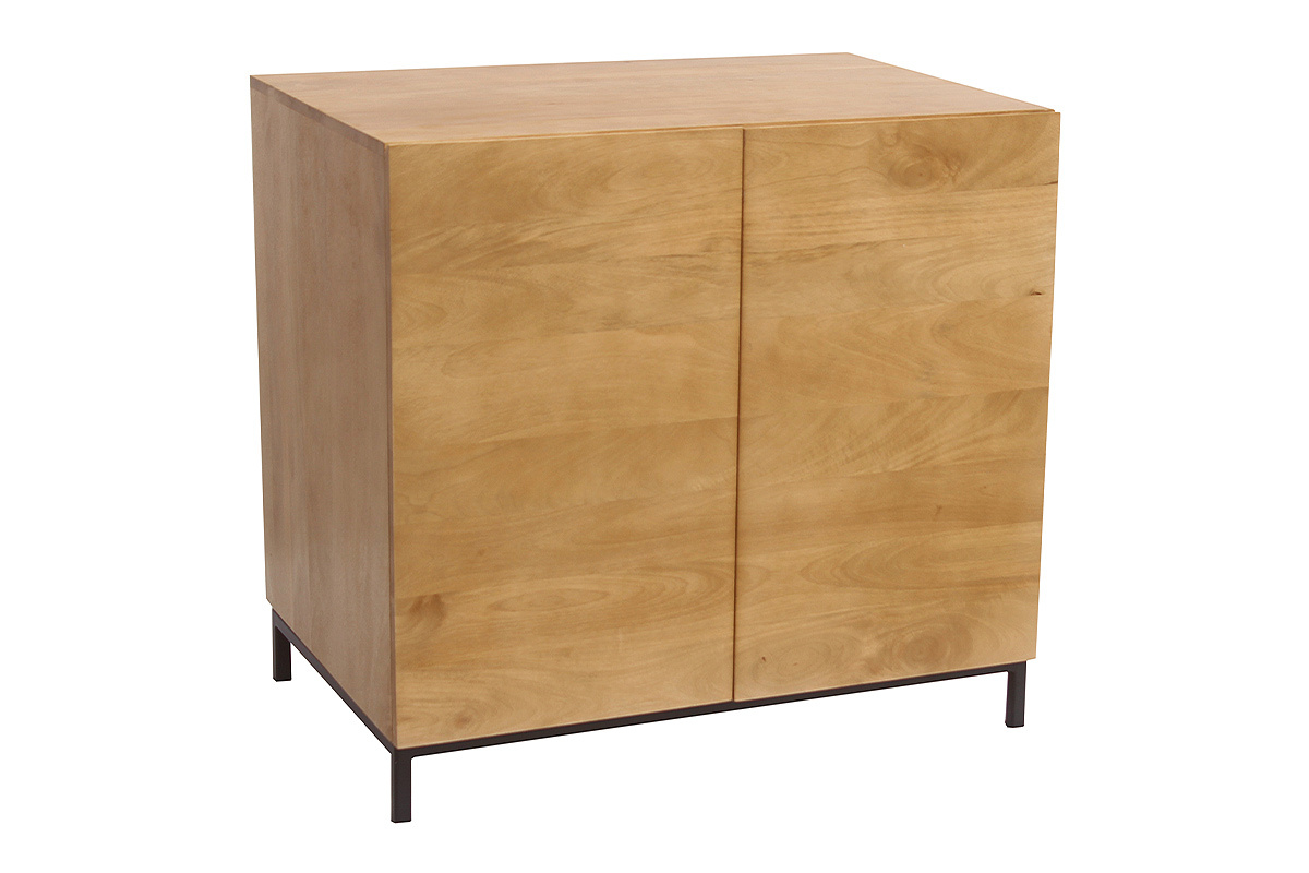 Meuble de salle de bain en bois manguier massif, vue de 3/4, dimensions L80 x P55 x H76 cm.