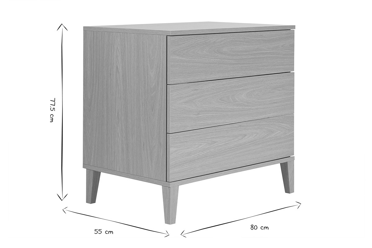 Dimensions du meuble de salle de bain FREDDY : L80 x P55 x H77.5 cm en noir et blanc.