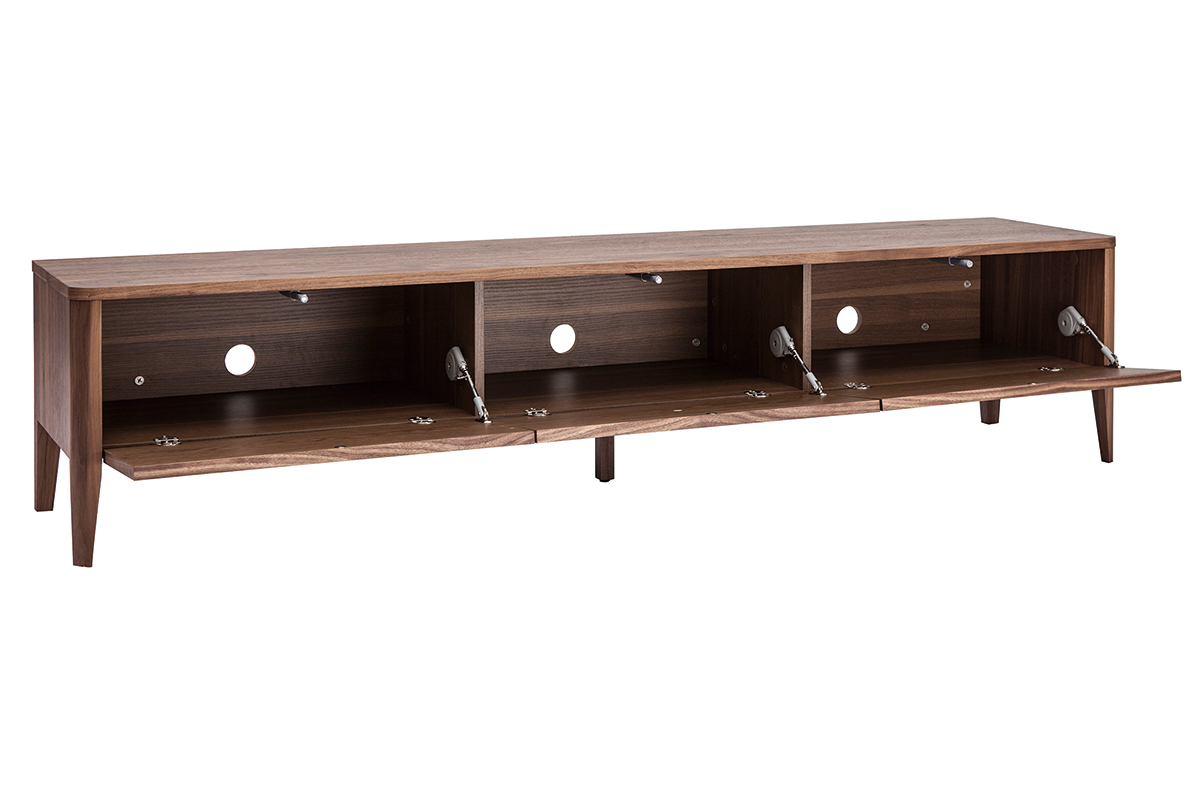 Meuble TV bois fonc� noyer 3 tiroirs L180 cm BENJA