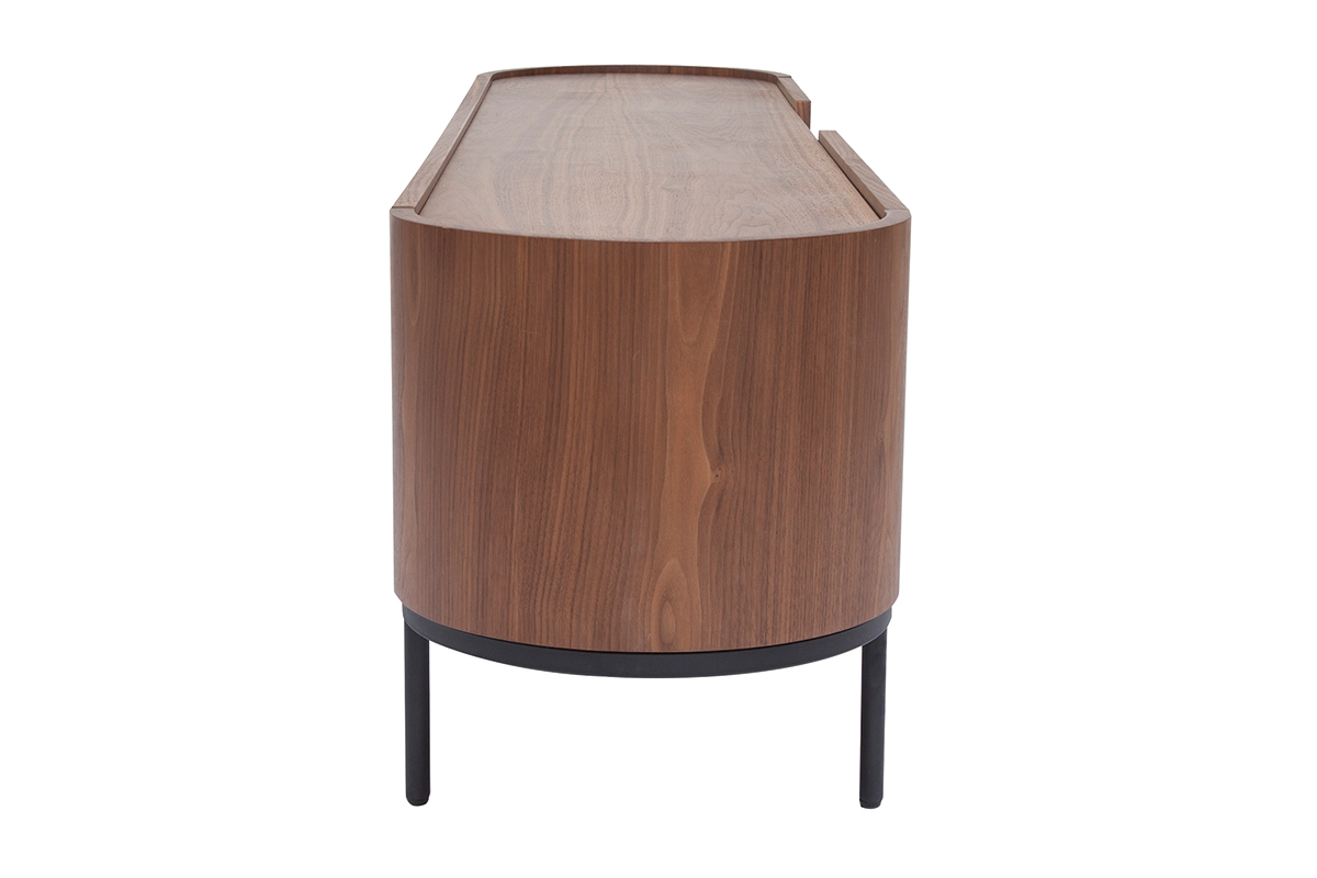 Meuble TV design bois fonc� noyer et m�tal noir avec rangements L180 cm SKYE