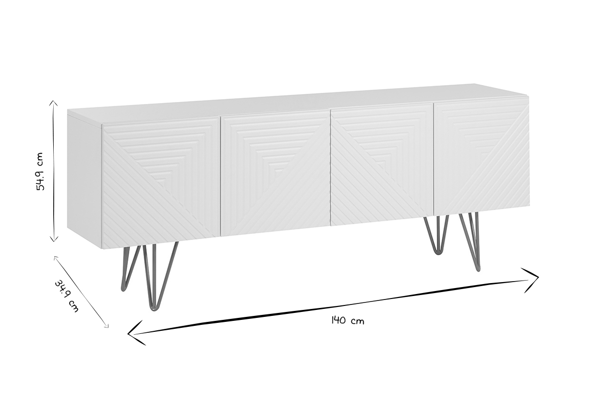 Meuble TV design grav� blanc et m�tal dor� L140 cm OZEN