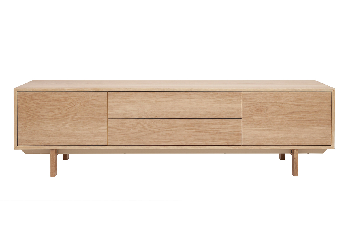 Meuble TV scandinave bois clair ch�ne 2 portes 2 tiroirs L180cm SID