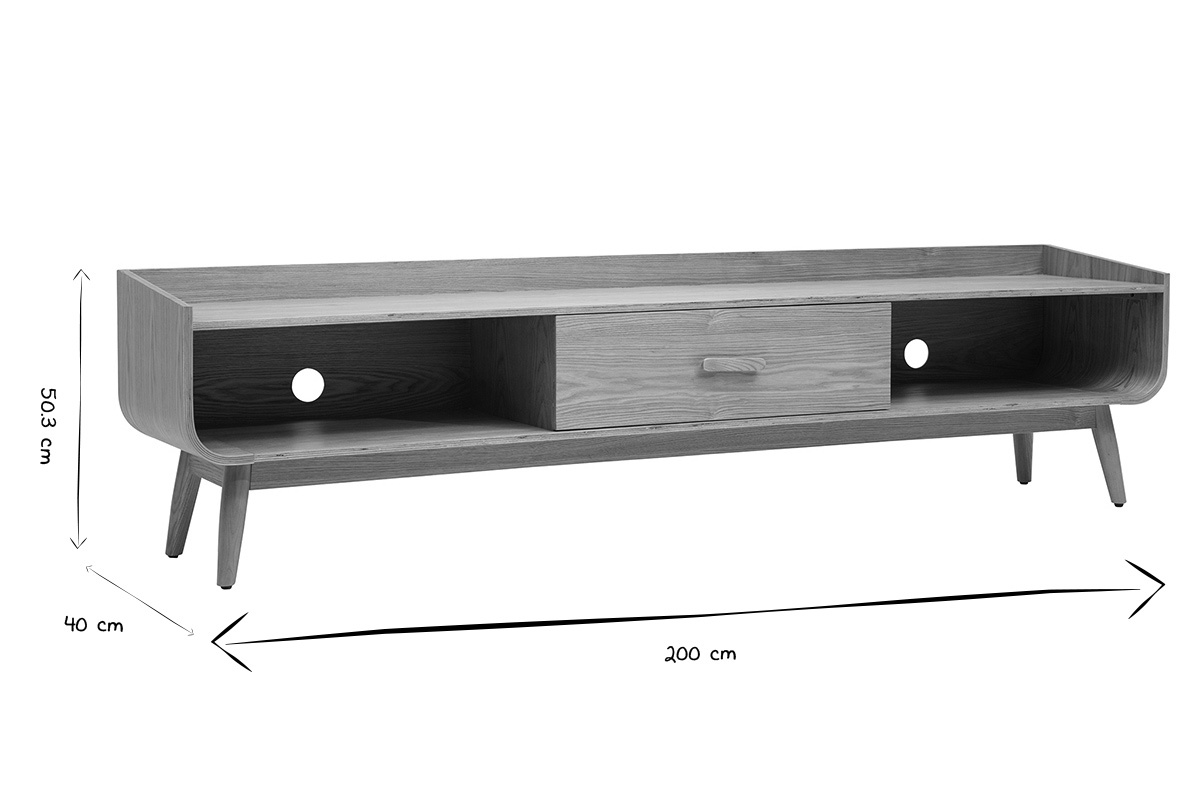 Dimensions du meuble TV scandinave HALLEN en noir et blanc : L200 x P40 x H50,3 cm