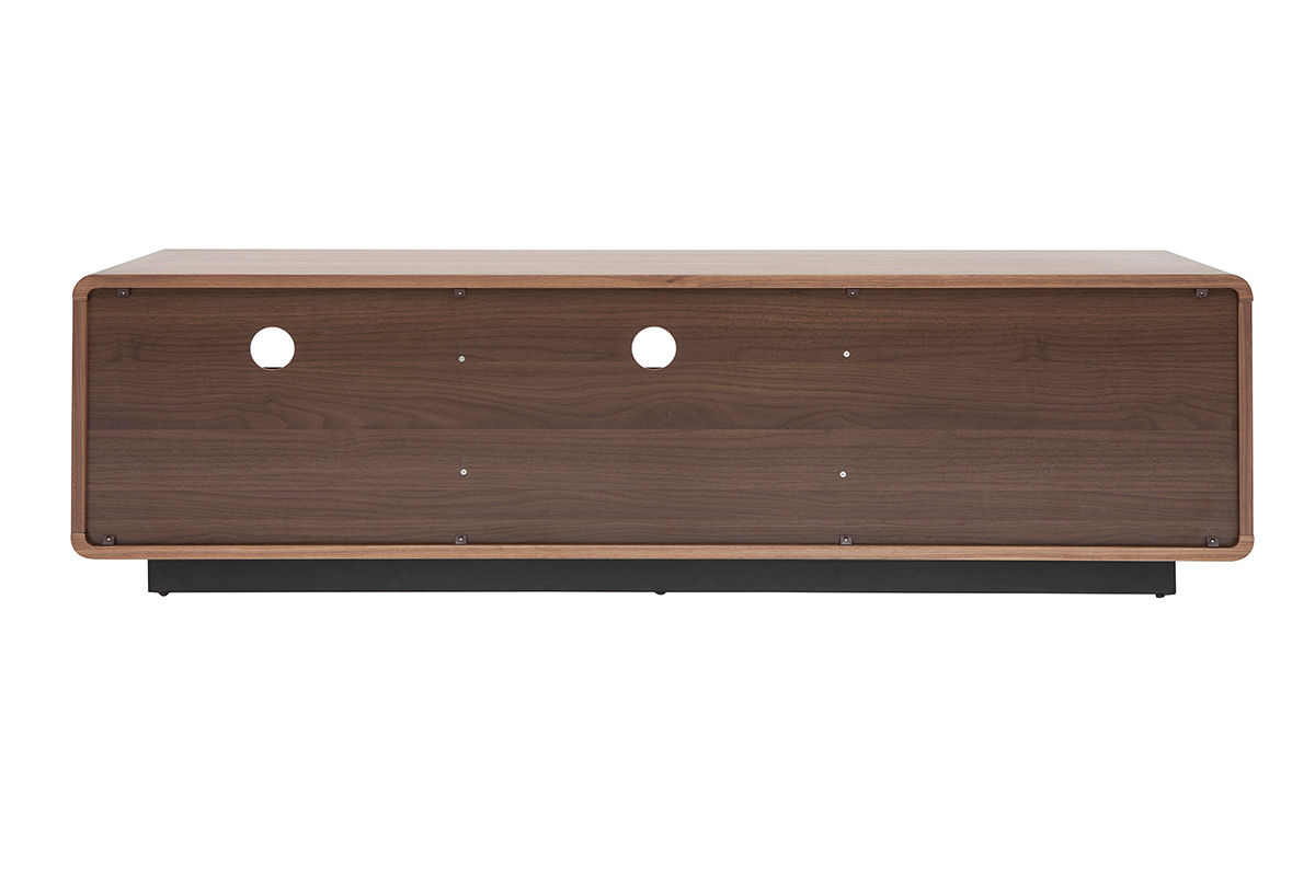 Meuble TV vintage en bois fonc� noyer et m�tal noir L160 cm JAKO