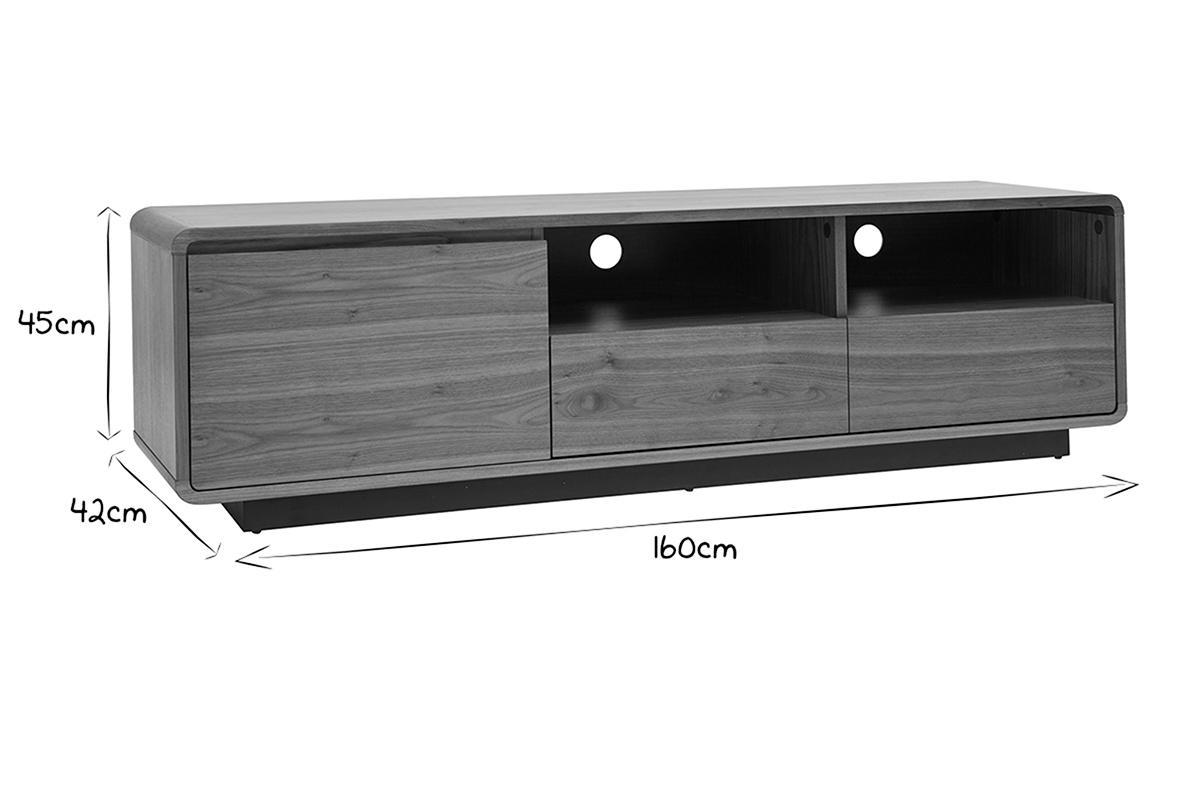 Meuble TV vintage en bois fonc� noyer et m�tal noir L160 cm JAKO