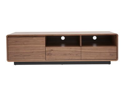 Meuble TV vintage en bois fonc&eacute; noyer et m&eacute;tal noir L160 cm JAKO