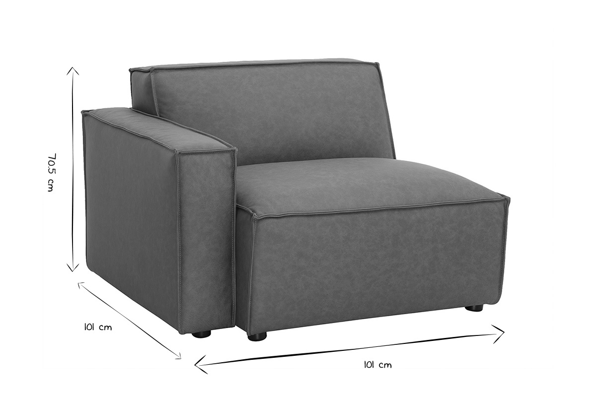 Module d'angle gauche pour canap� en cuir marron SPLIT, dimensions L101 x P101 x H70.5 cm