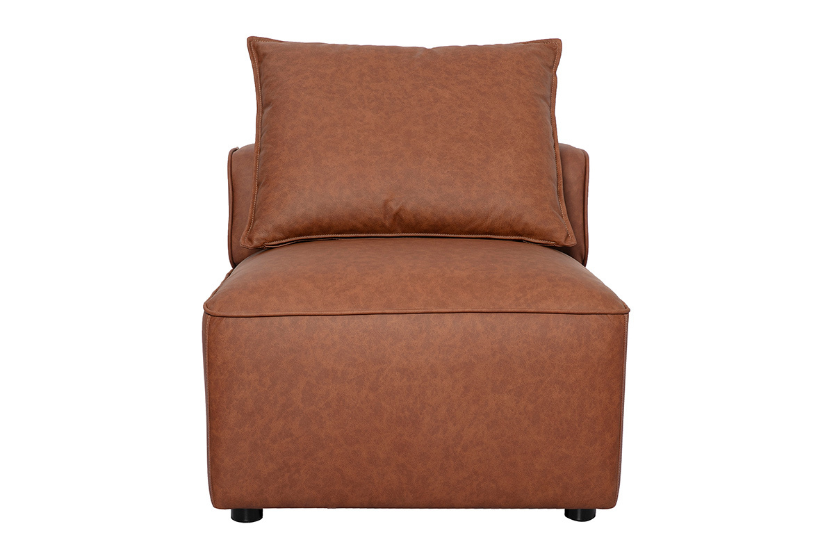 Module droit pour canap� en cuir marron FERGUS avec coussin, vue de face